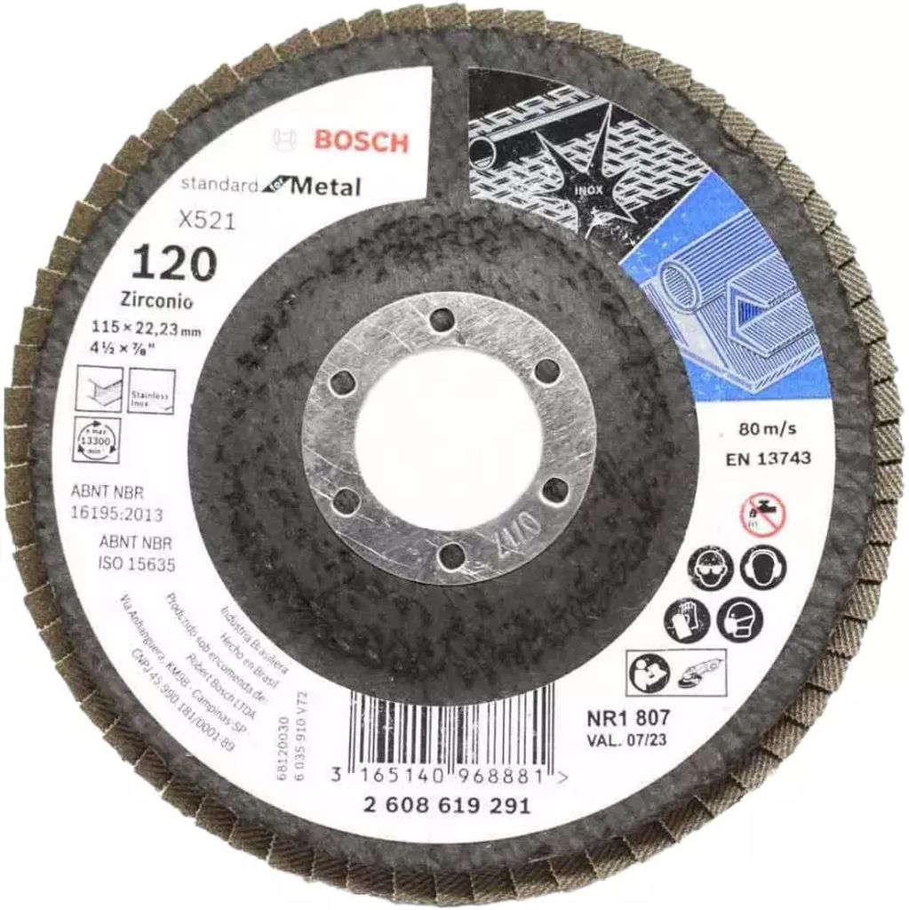 DISCO LAMINADO 4.1/2"X7/8" G120 PARA DESBASTE Y PULIDO DE MET Y A.INOX (STANDARD FOR METAL), BOSCH