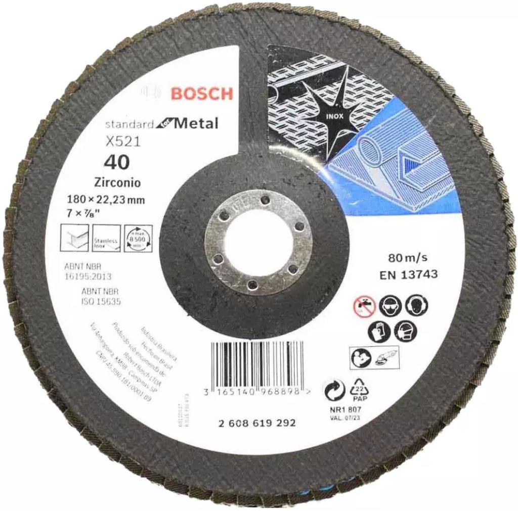 DISCO LAMINADO 7"X7/8" G040 PARA DESBASTE Y PULIDO DE MET Y A.INOX (STANDARD FOR METAL), BOSCH