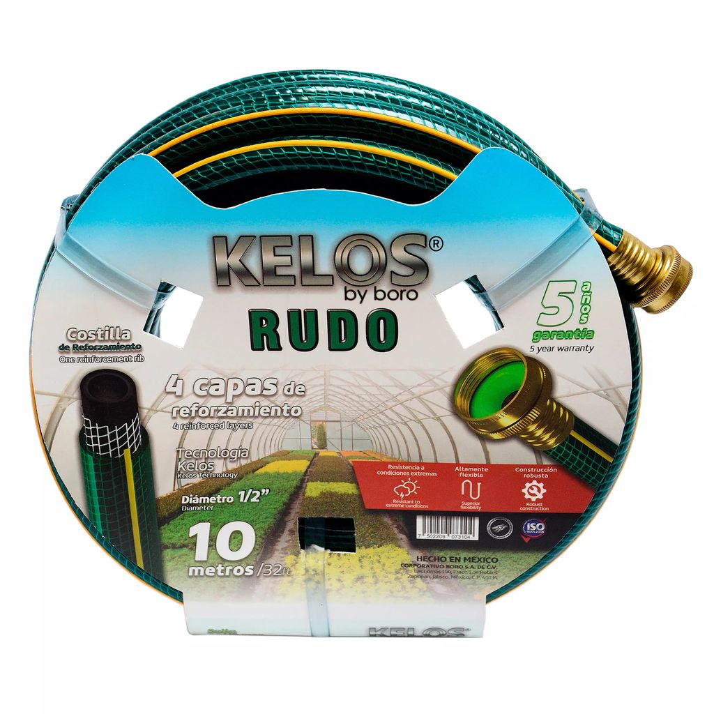 MANGUERA PARA JARDIN ARMADA 1/2" (13MM) X 10MT CON CONECTORES DE METAL KELOS NG USO RUDO, BORO