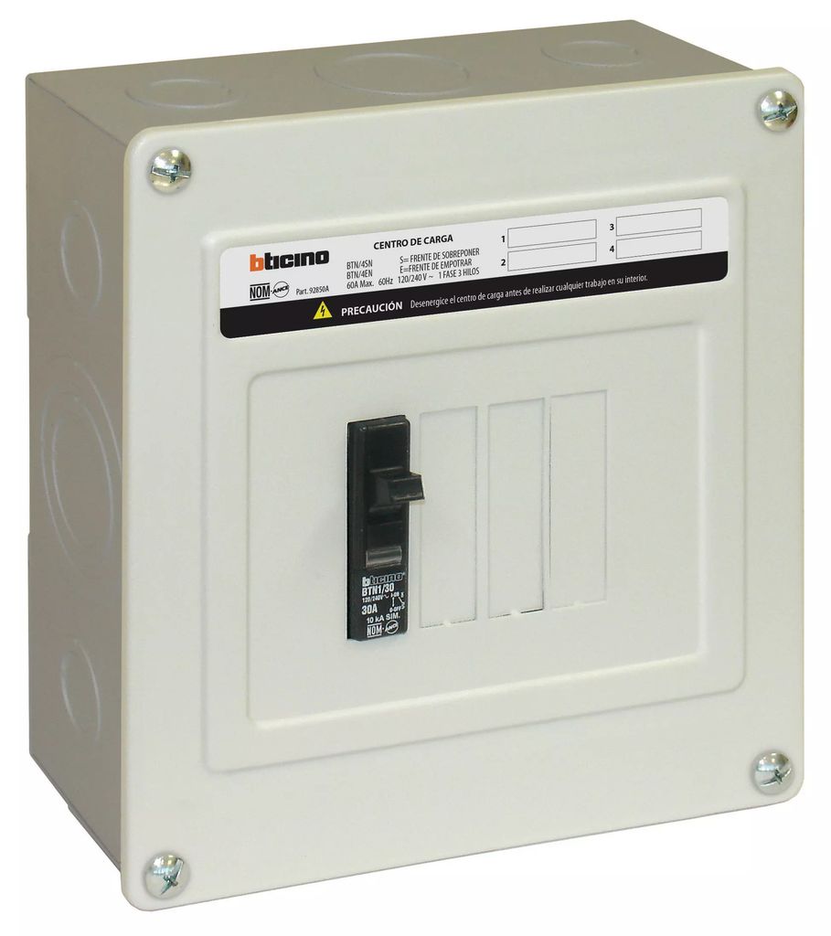 CENTRO DE CARGA DE 4 POLOS 60A 120/240V 1F-3H 10KA PARA SOBREPONER (USO DOMESTICO) (BTPLUG), BTPLUG