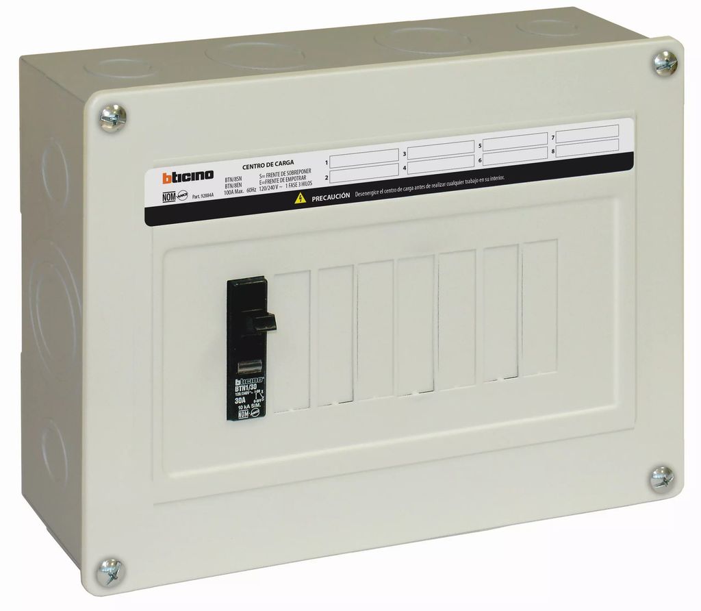 CENTRO DE CARGA DE 8 POLOS 100A 120/240V 1F-3H 10KA PARA SOBREPONER (USO DOMESTICO) (BTPLUG), BTPLUG