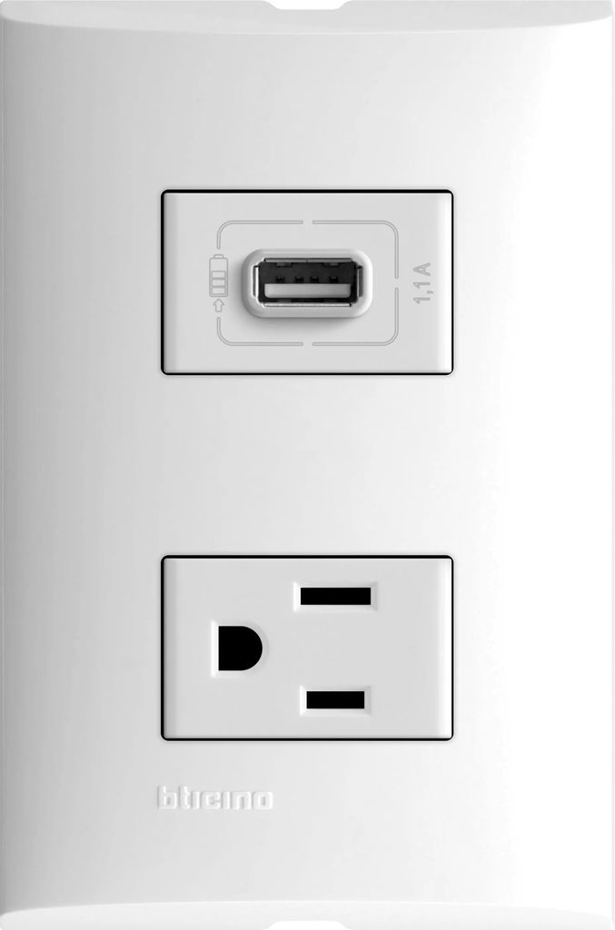 CONTACTO ELECTRICO CON PLACA SENCILLO 2P+T C/PROTECCION INFANTIL 15A 127V + 1 CARG USB 1.1A, FORZA