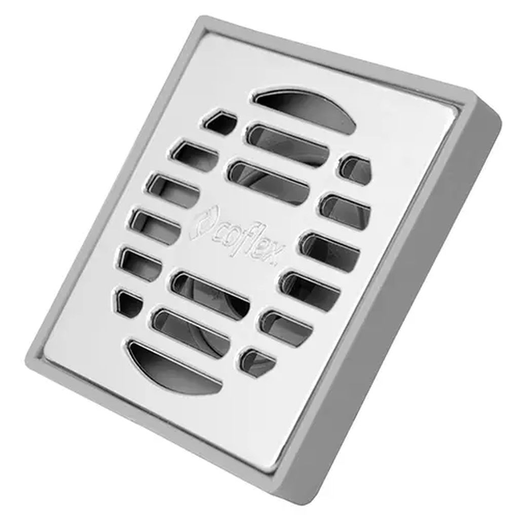 COLADERA PARA PISO CUADRADA UNIVERSAL CON REJILLA CROMADA DE ABS, COFLEX