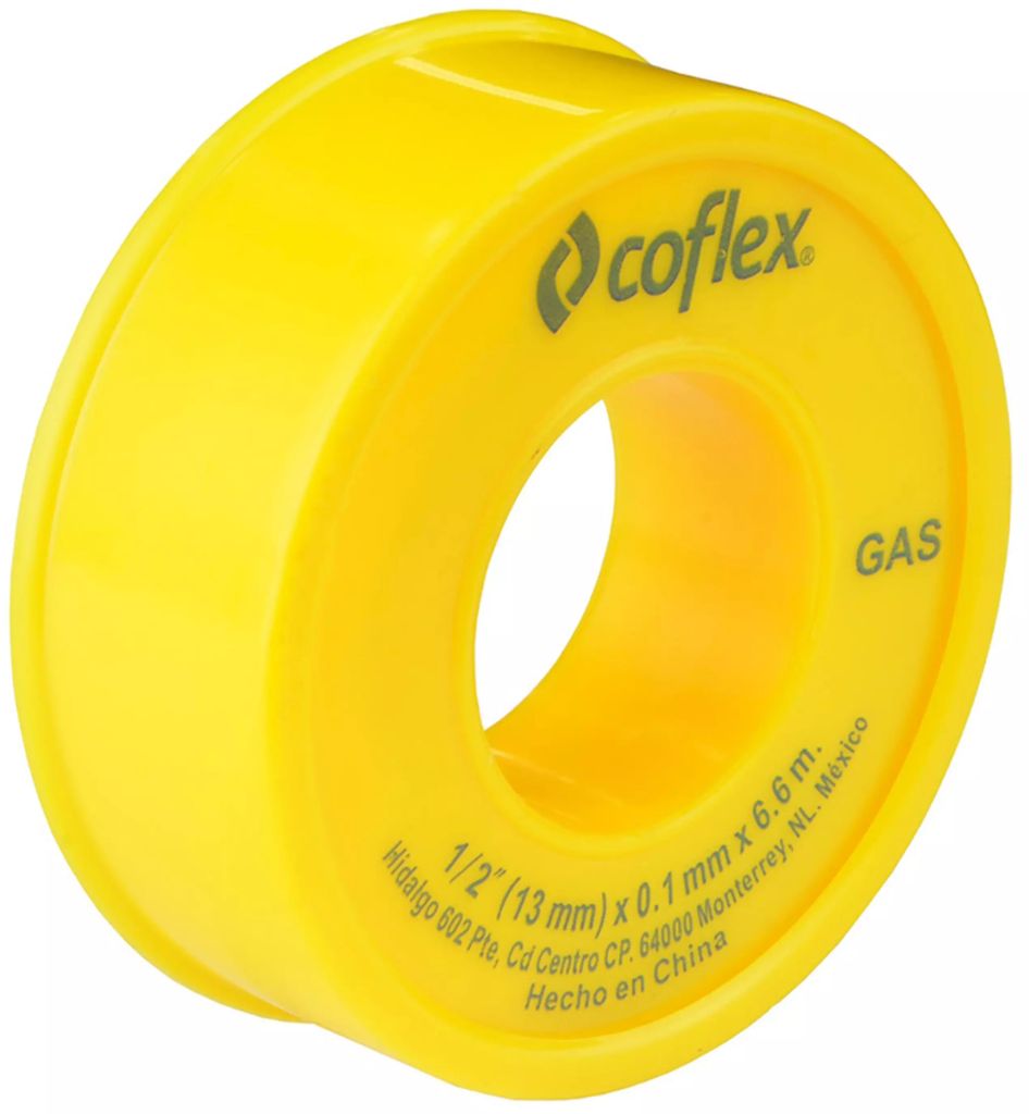 CINTA SELLA ROSCAS 1/2" x 260"6.60MT AMARILLA D/TEFLON IMPERMEABLE P/GAS LP, COFLEX