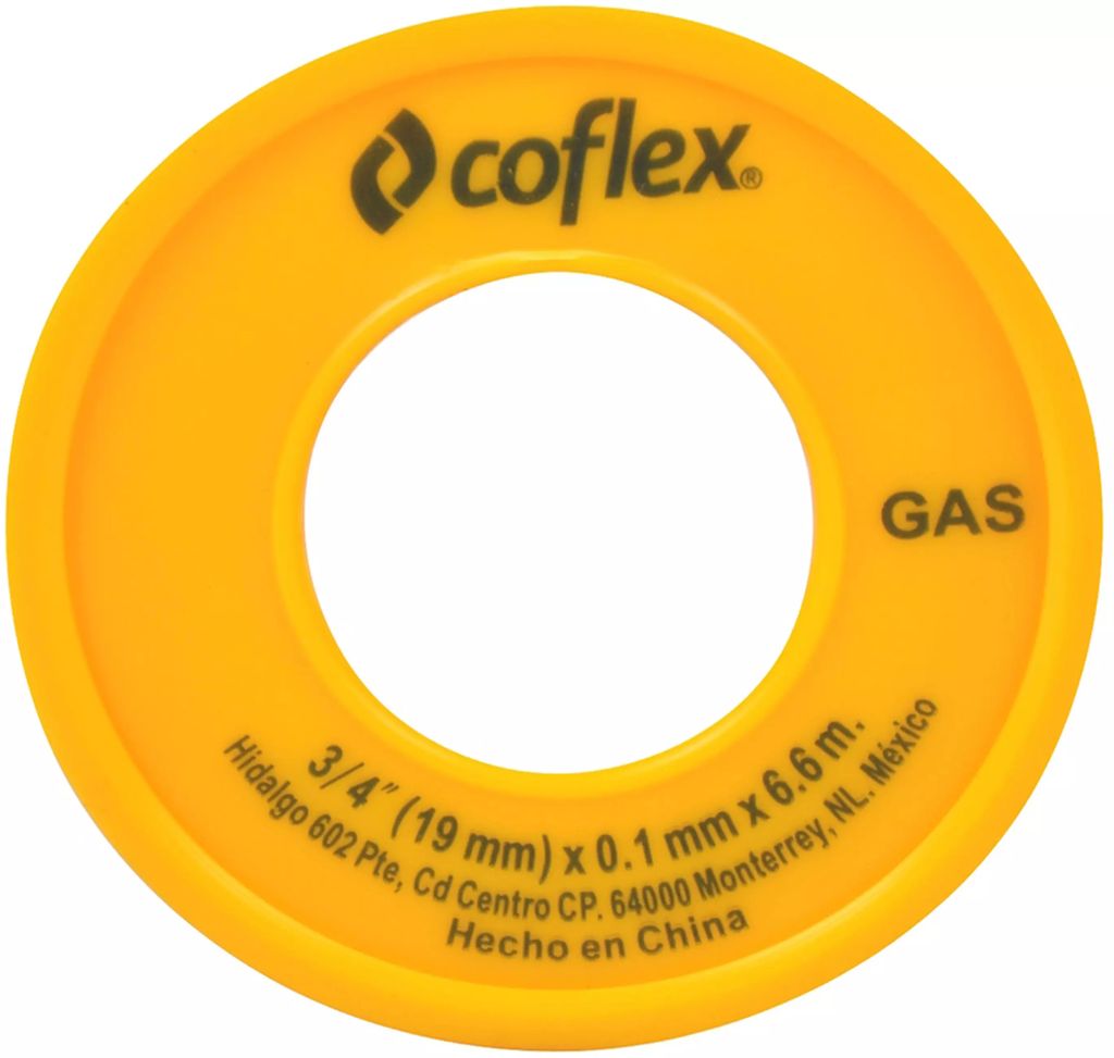 CINTA SELLA ROSCAS 3/4" x 260"6.60MT AMARILLA D/TEFLON IMPERMEABLE GAS LP, COFLEX
