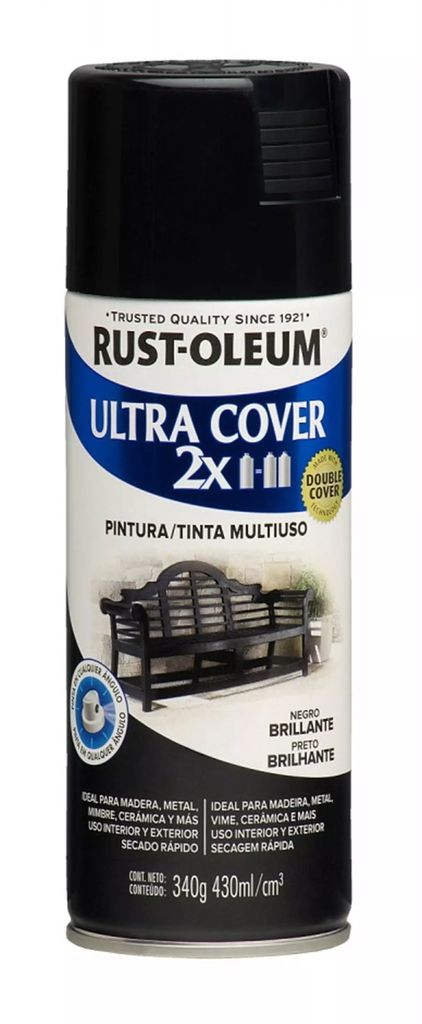 PINTURA EN AEROSOL 430ML NEGRO BRILLANTE (ULTRA COVER 2X), RUST OLEUM