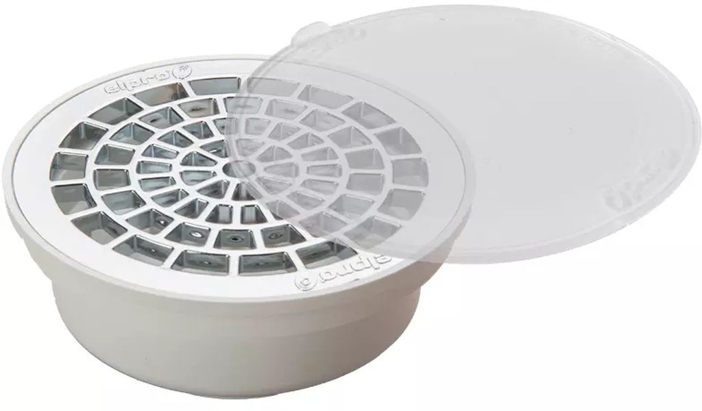 COLADERA PARA PISO REDONDA UNIVERSAL CON REJILLA CROMADA DE ABS CON TAPETE, ELPRO