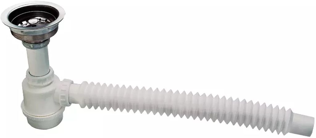 CESPOL PARA FREGADERO CON CONTRACANASTA METALICA TUBO FLEXIBLE DE 19" Y TUBO CEJA DE 4", ELPRO