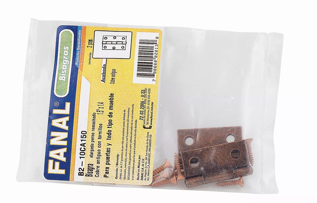 BISAGRA LIGERA CUADRADA 3" (74MM) LATON BRILLANTE CON TORNILLOS F5 51L300