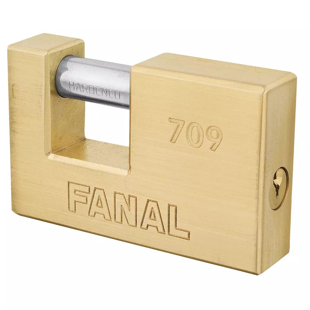 CANDADO PARA CORTINA METALICO 75MM LATONADO, FANAL