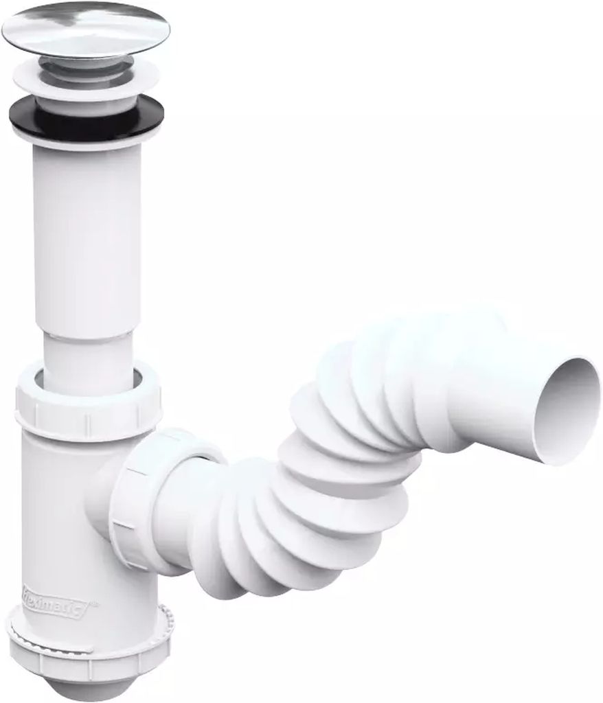 CESPOL PARA LAVABO CON CUBIERTA DE PLASTICO TUBO FLEXIBLE BOTE CHICO CON TAPON PUSH, FLEXIMATIC