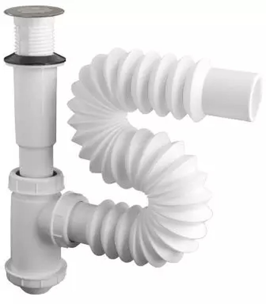 CESPOL PARA LAVABO CON CUBIERTA DE A.INOX TUBO FLEXIBLE 55CM BOTE CHICO, FLEXIMATIC