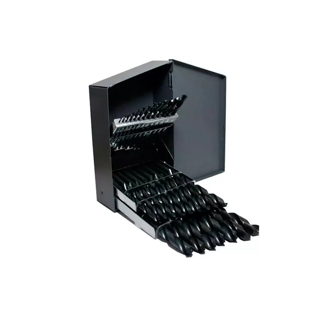 JUEGO DE BROCAS DE ZANCO RECTO FRACCIONAL 1/16" X 1/12" A.A.V.(29PZS)CAJA METALICA, GREENFIELD