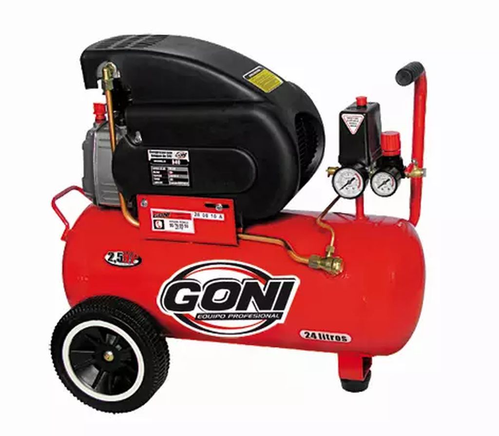 COMPRESOR MOTO LUBRICADO 120 VOLT 3400 RPM 2.5 HP 24 LT. 115PSI HORIZONTAL, GONI