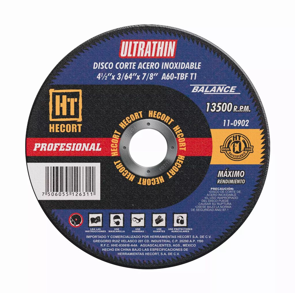DISCO PARA CORTE DE METAL 4.1/2"X3/64"X7/8" (BALANCE), HECORT 110902