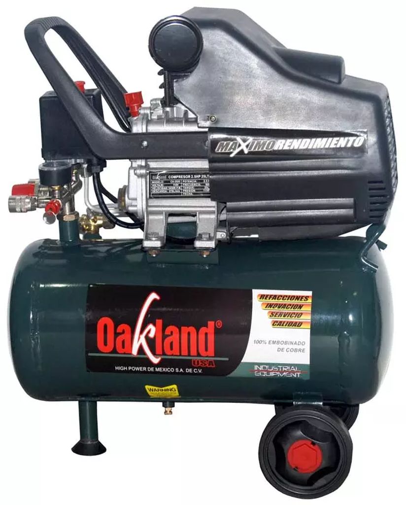 COMPRESOR MOTO LUBRICADO 120 VOLT 3450 RPM 2.5 HP 25LT. 116PSI HORIZONTAL, OAKLAND