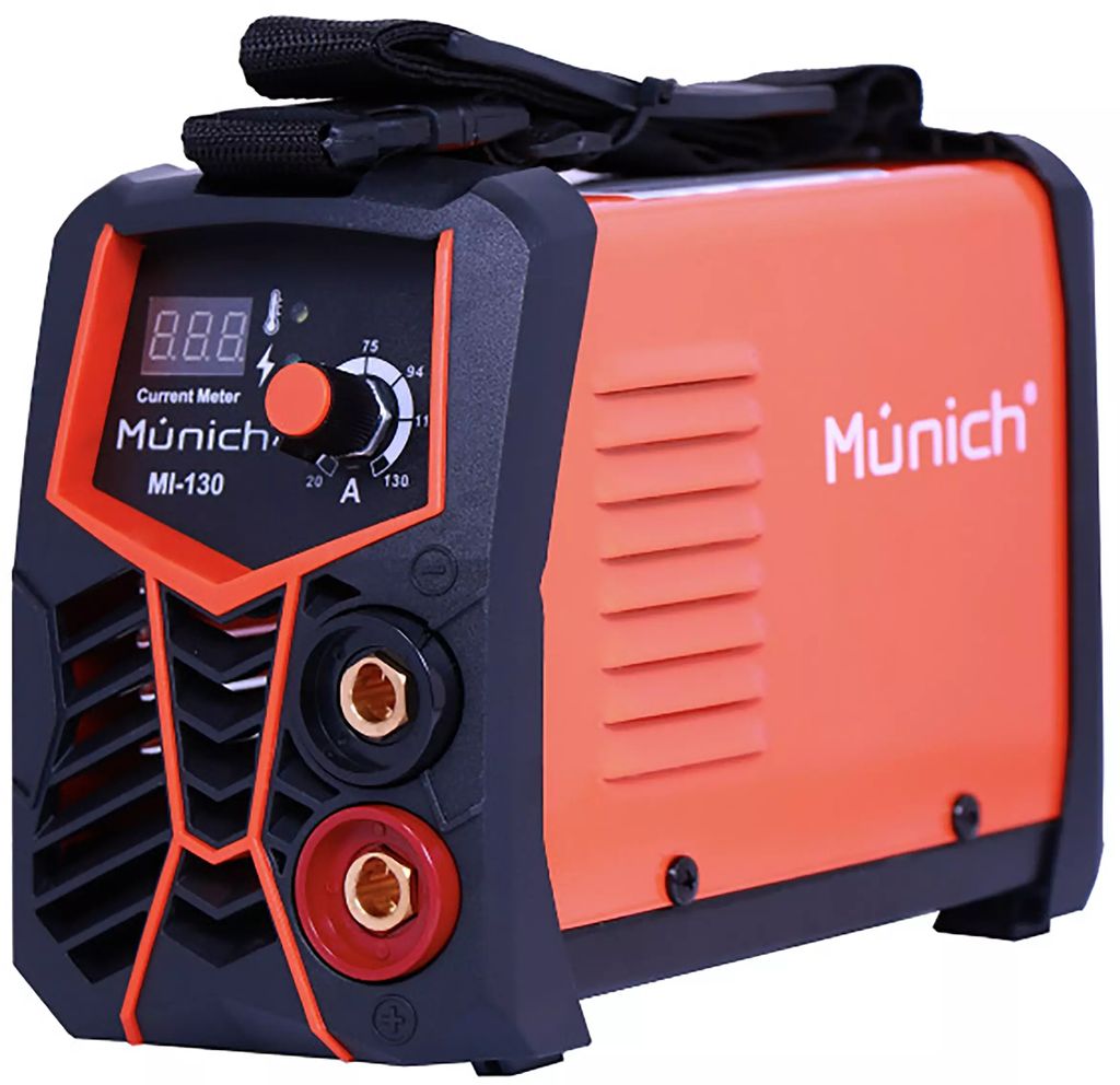 SOLDADORA PARA ELECTRODO REVESTIDO INVERTER 130 A 110 V (CA) CON CABLES, CARETA Y CEPILLO, MUNICH