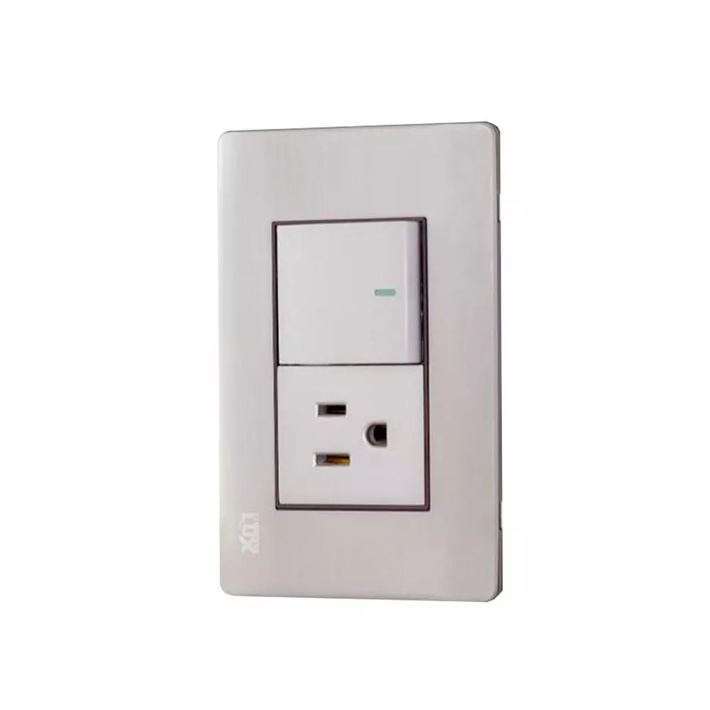 PLACA C/UN CONTACTO Y UN APAGADOR ACERO INOX., MAGNALUX