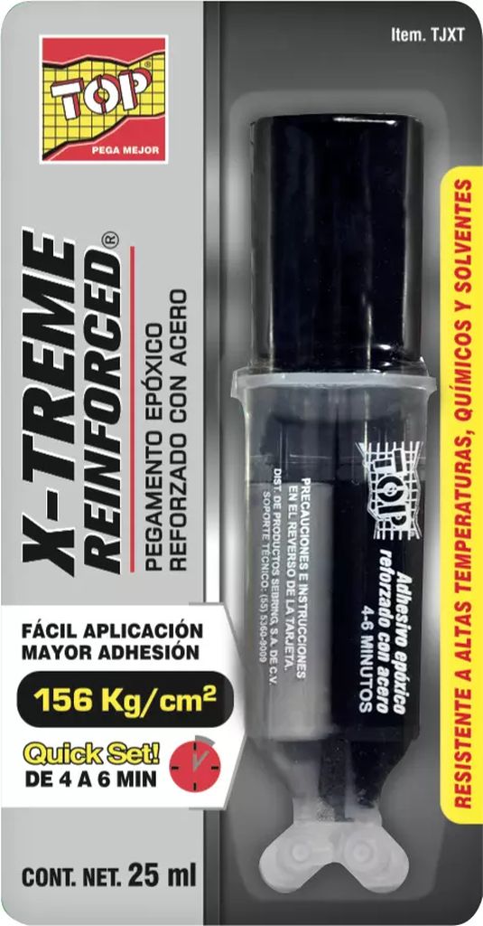 ADHESIVO EPOXICO EN JERINGA 25 ML NEGRO 4-6 MIN REFUERZO DE ACERO (X-TREME REINFORCED), TOP