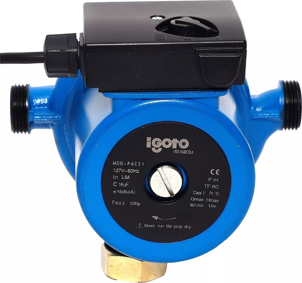 BOMBA PRESURIZADORA 1/6-1/4-1/3HP 1" ALTURA 7-10.5-12MT 30-41-58LPM 140-210-240W, IGOTO