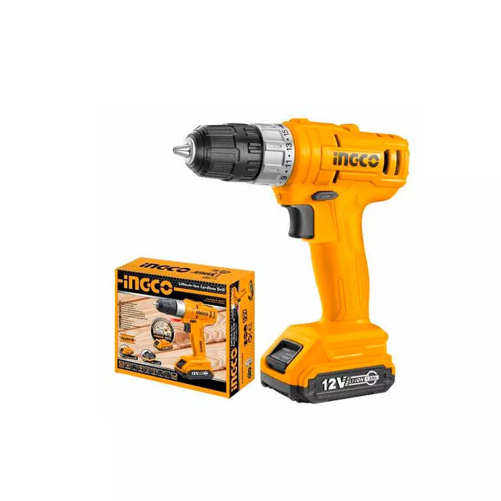 TALADRO ATORNILLADOR INALAMBRICO 3/8" 12V 0-600/MIN 20NM LUZ LED C/CARG+2 BAT 1.5AH, INGCO