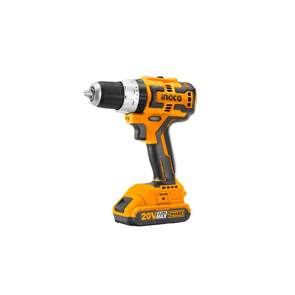 TALADRO ATORNILLADOR INALAMBRICO 1/2" 20V 2VR 0-450/0-1900 RPM LUZ LED C/CARG+2 BAT 2.0AH, INGCO