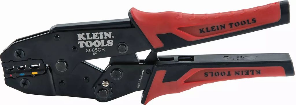 PINZA PONCHADORA 10-22 AWG PARA TERMINALES CON AISLAMIENTO MATRACA INCORPORADA, KLEIN