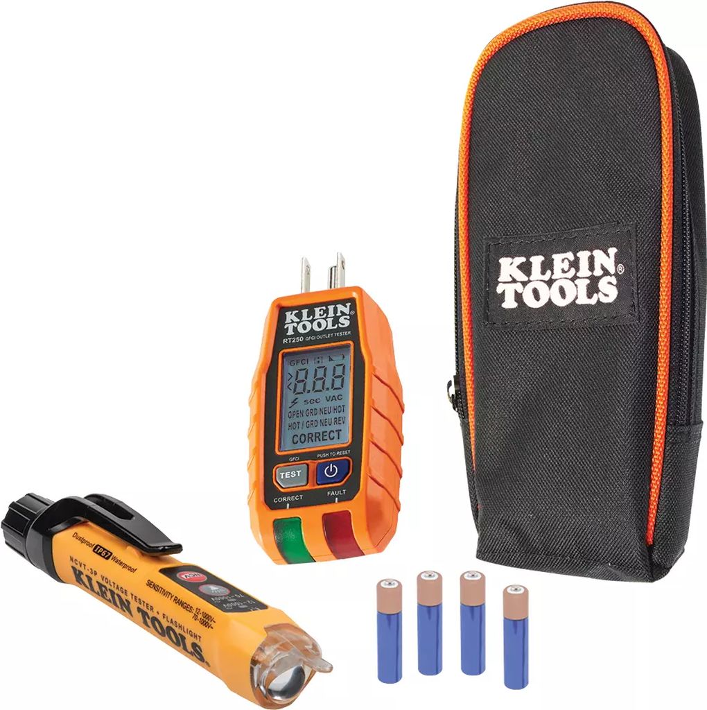 PROBADOR RECEPTACULO GFCI ANTALLA LCD + DETECTOR INDICADOR VOLTAJE 12 A 1000 V AC SIN CONTACTO, KLEIN