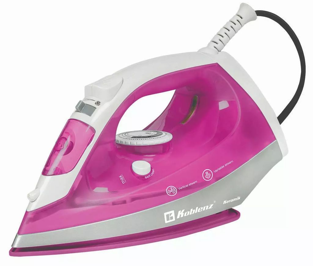 PLANCHA 1200 W TANQUE DE AGUA 220 ML VAPOR VERTICAL SUELA ANTIADHERENTE COLOR ROSA, KOBLENZ