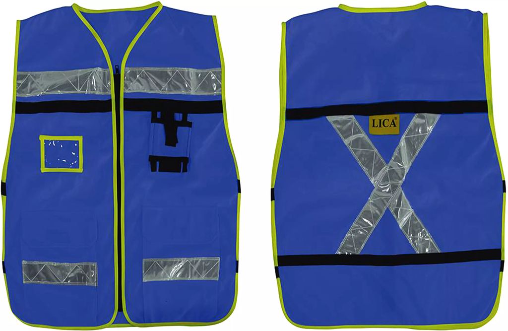 CHALECO DE SEGURIDAD TIPO RESCATISTA REFLEJANTES ALTA VISIBILIDAD CON CIERRE Y 2 BOLSAS AZUL, LICA