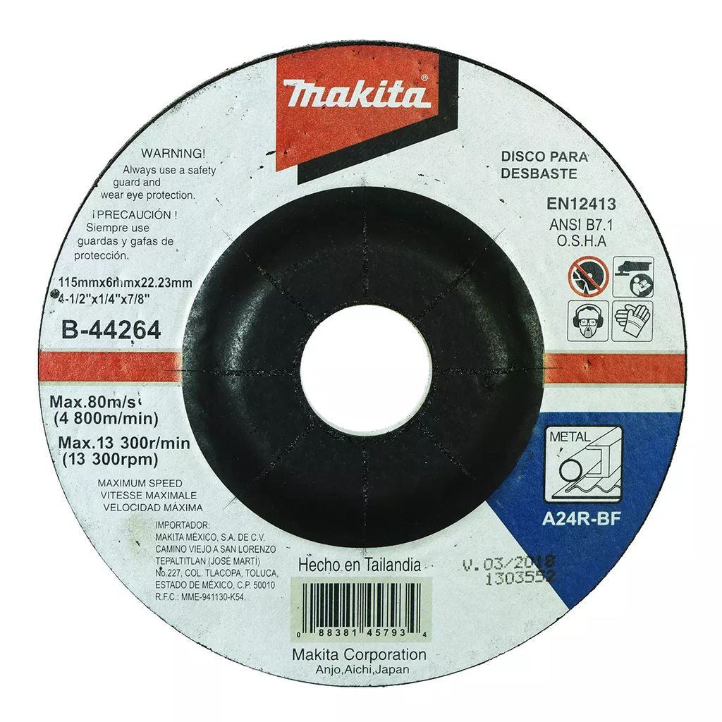 DISCO T-27 4.1/2"X1/4"X7/8" PARA DESBASTE DE METAL (ANTES A90364), MAKITA