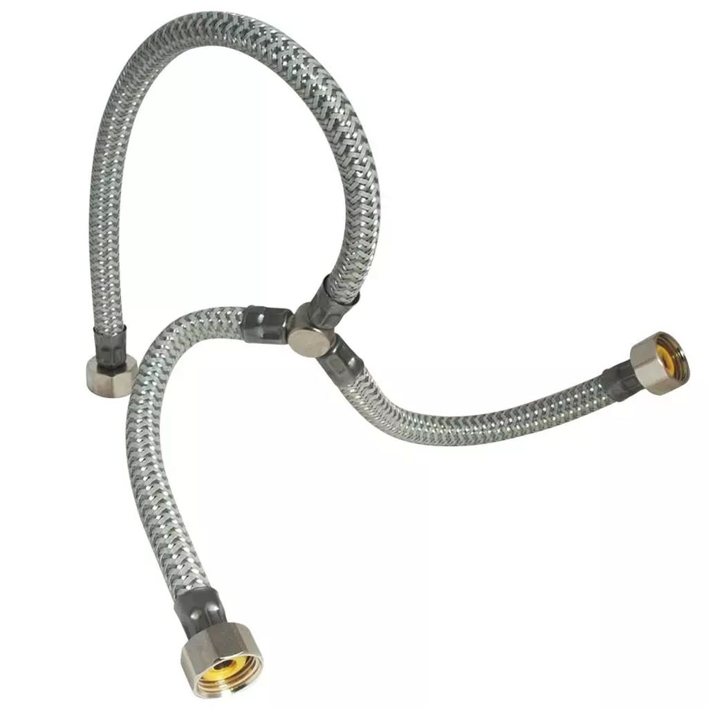 MANGUERA PARA FREGADERO EN "Y" FLEXIBLE DE ACERO INOXIDABLE 55CM SALIDA1/2"X1/2"X1/2", MIBER