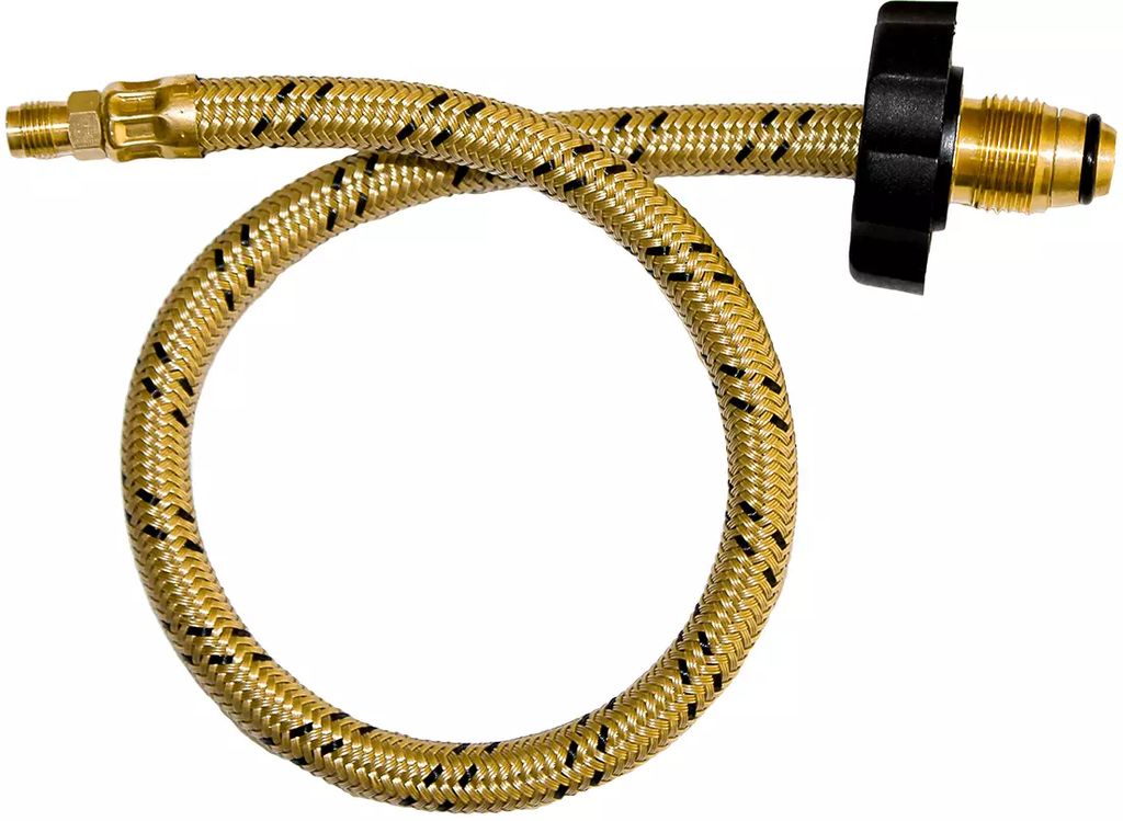 MANGUERA PARA GAS FLEXIBLE DE MONOFILAMENTO PP 55CM SALIDA 7/16"X7/8" CON PIGTAIL (VINIGAS DORADA), MIBER
