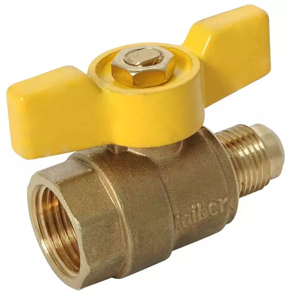 VALVULA DE ESFERA ROSCABLE HEMBRA 1/2" MACHO 3/8" PARA GAS 400 WOG, MIBER