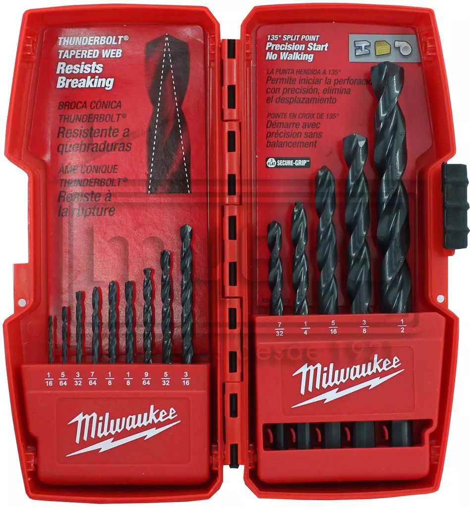 JUEGO DE BROCAS ZANCO RECTO A.A.V. THUNDERBOLT (14 PZAS) CAJA PLASTICA, MILWAUKEE