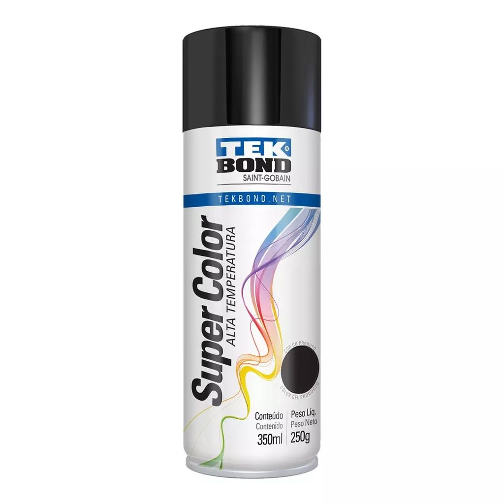 PINTURA EN AEROSOL ALTA TEMPERATURA SUPER COLOR 350ML NEGRO BRILLANTE, TEKBOND