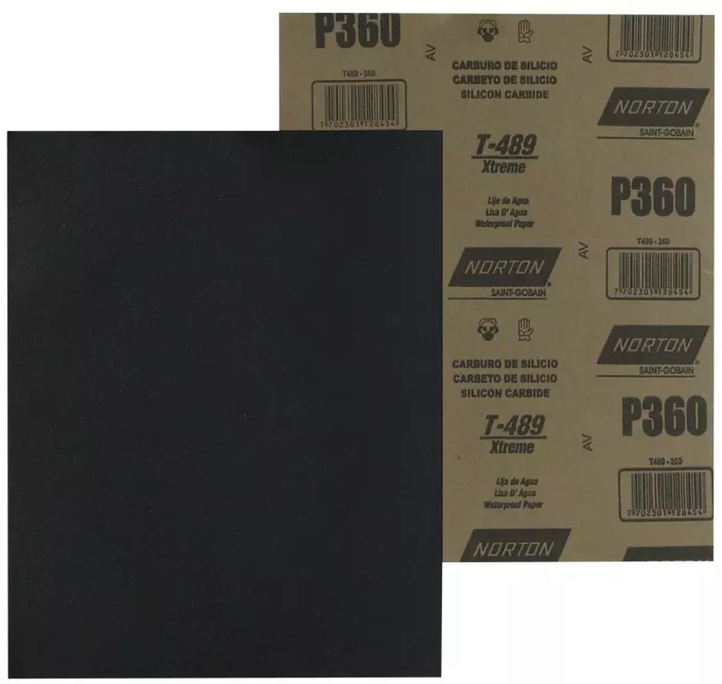 LIJA DE AGUA 9"X11" GRANO 150 PINTURA-PASTA-PRIMER-METAL-VIDRIO-NO FERROSO (T489 SIC), NORTON