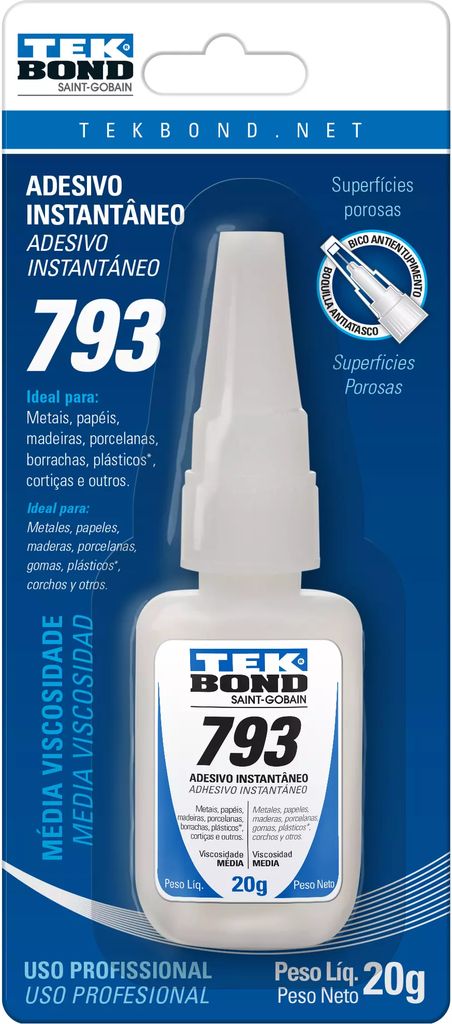 ADHESIVO INSTANTANEO USO INDUSTRIAL VISCOSIDAD CP 80 A 120 20 GR (0.70 OZ) APLICADOR A (793), TEKBOND