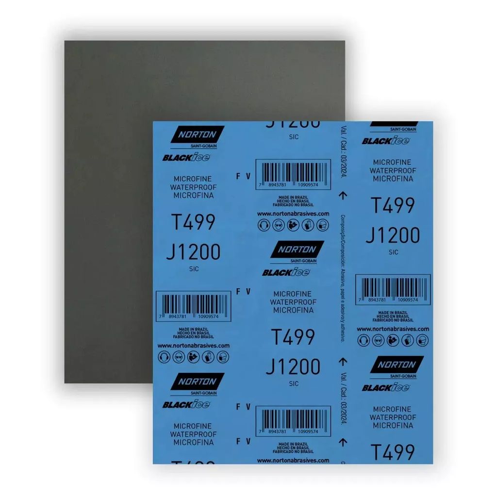 LIJA DE AGUA 9"X11" MICROFINA G2000 SIC PAPEL B (BLACK ICE T499), NORTON
