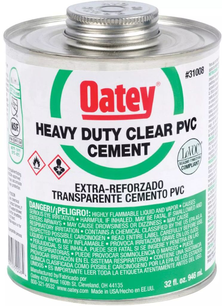 CEMENTO PARA PVC 946ML (32 OZ.) TRANSPARENTE EXTRA REFORZADO (HEAVY DUTY CLEAR), OATEY
