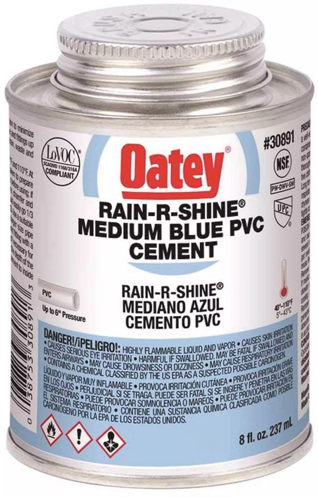 CEMENTO PARA PVC 237 ML (8 OZ) AZUL SECADO RAPIDO  (RAIN-R-SHINE OATEY), OATEY