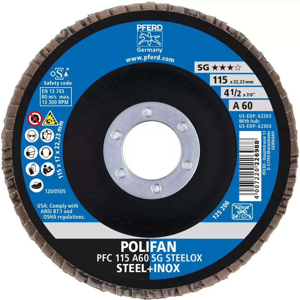 DISCO LAMINADO T-29 4.1/2" X 7/8" G60 OXIDO DE ALUMINIO LINEA PSF-A UNIVERSAL POLIFAN, PFERD