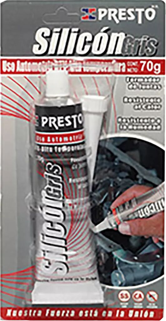 SILICON AUTOMOTRIZ RTV ALTA TEMPERATURA GRIS 70GR, PRESTO