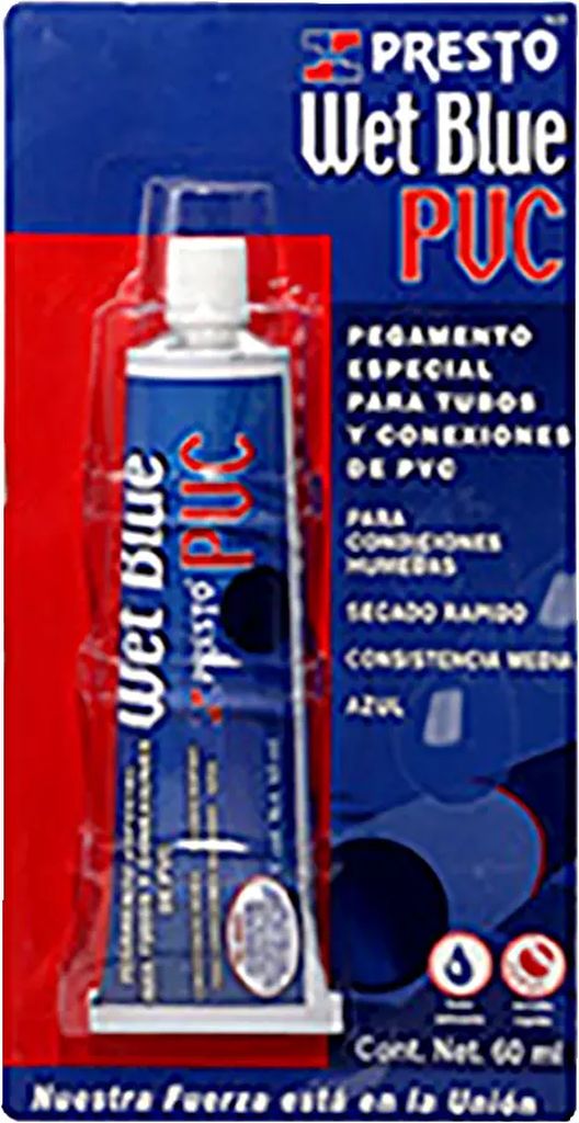 CEMENTO PARA PVC AZUL 60 ML WET BLUE EN TUBO, PRESTO
