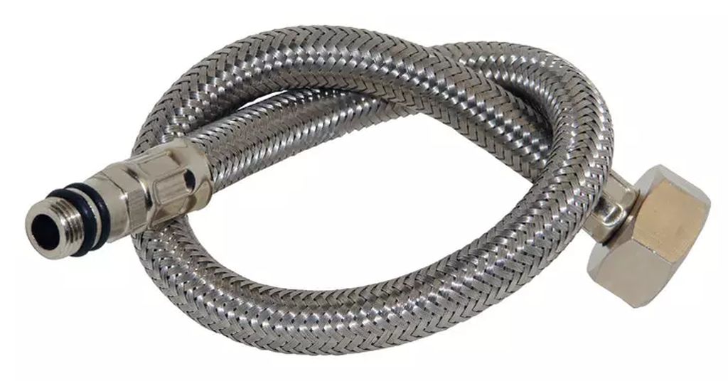 MANGUERA PARA MONOMANDO FLEXIBLE DE ACERO INOXIDABLE 55CM SALIDA 1/2"X3/8", RUGO