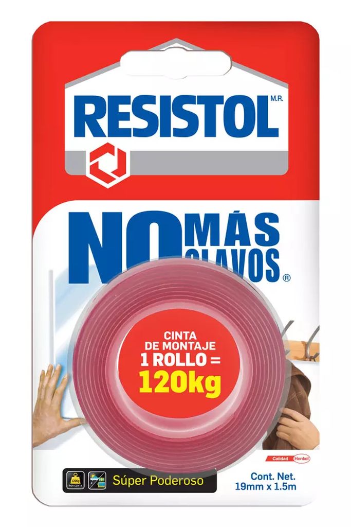 CINTA DE ESPUMA DOBLE CARA 3/4" (19MM) X 1.50MT USO PESADO INTERIORES Y EXTERIORES (NO MAS CLAVOS), RESISTOL