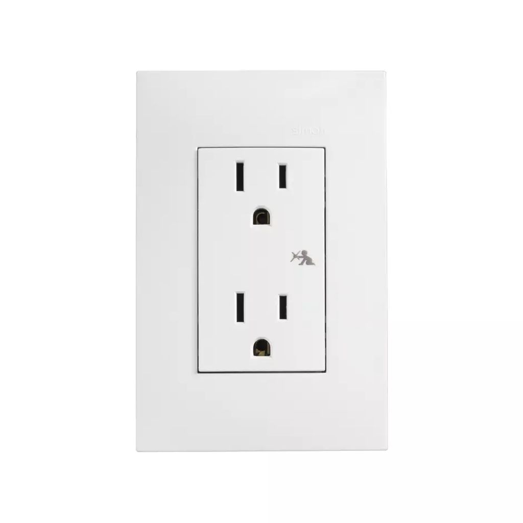 CONTACTO ELECTRICO CON PLACA DOBLE ATERRIZADO 2P+T PROTEC INFANTIL 15A 127-250V BCA, SIMON