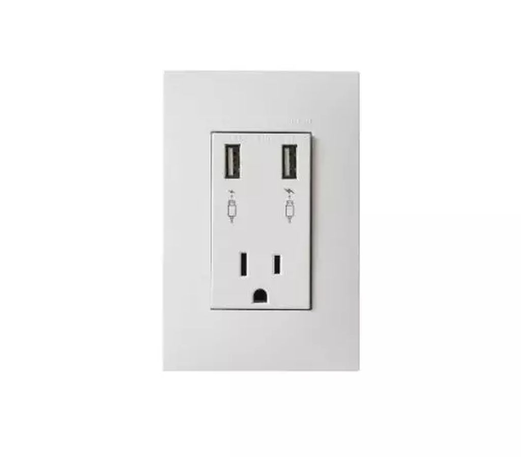 CONTACTO ELECTRICO CON PLACA ATERRIZADO 2P+T+2 USB 2.1A 15A 127-250V BLANCO, SIMON