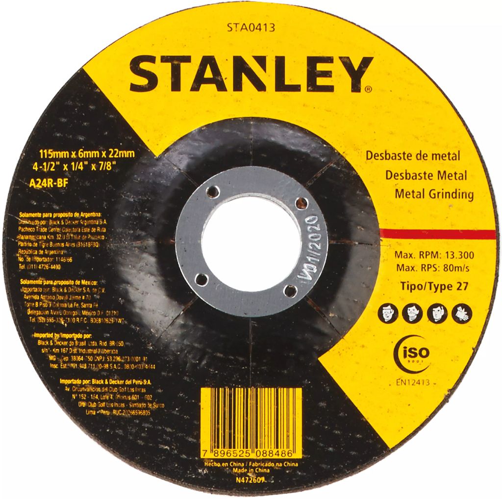 DISCO T-27 4.1/2"X1/4"X7/8" PARA DESBASTE DE METAL, STANLEY