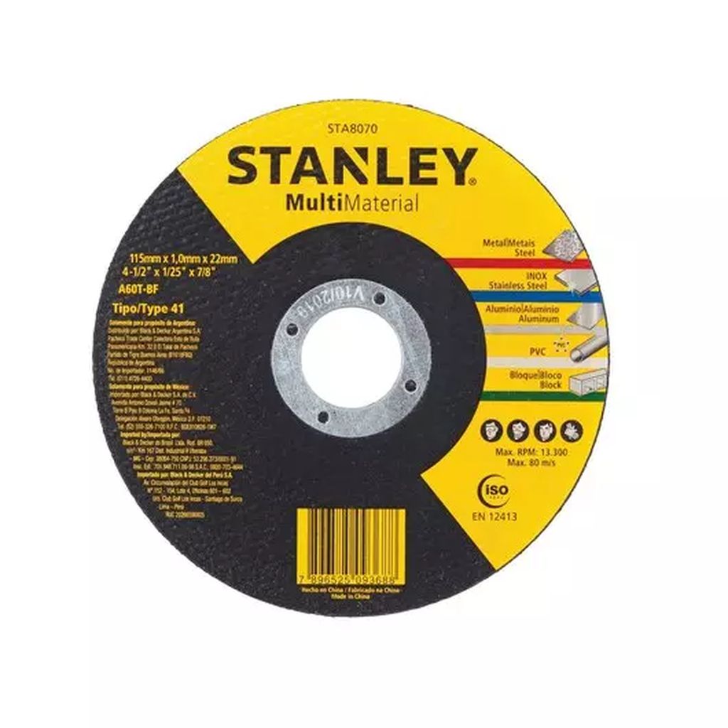 DISCO PARA CORTE DE ACERO INOXIDABLE 4.1/2"X1MMX7/8" ( MULTICORTE), STANLEY